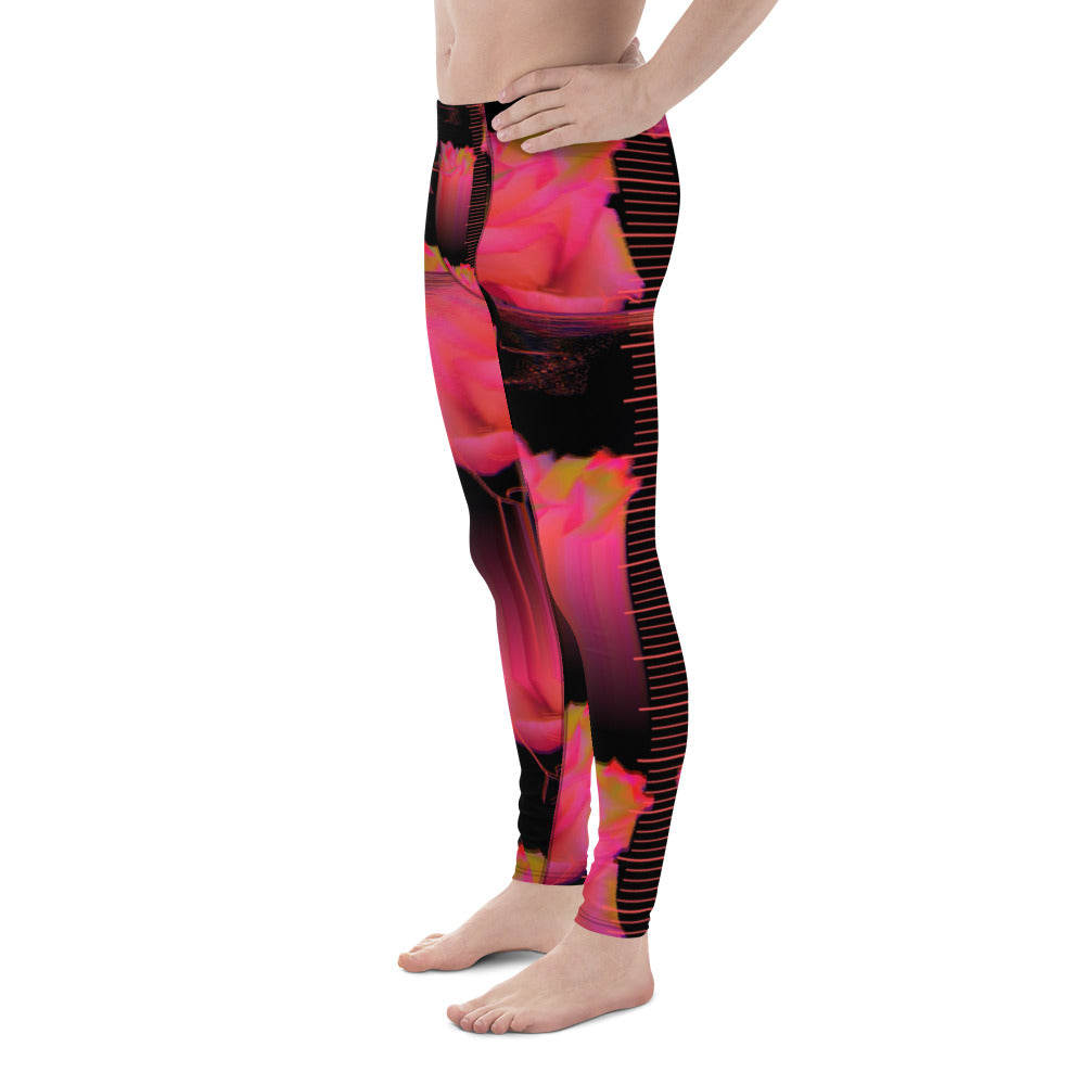 Neuromantic Coral Synthwave Roses Men's Leggings