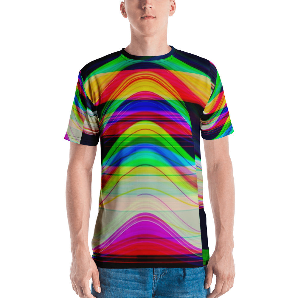 Sine Waves Gliding Thru Blackhole Before Breakfast Glitch Quantum Physics Synthwave Men's T-Shirt