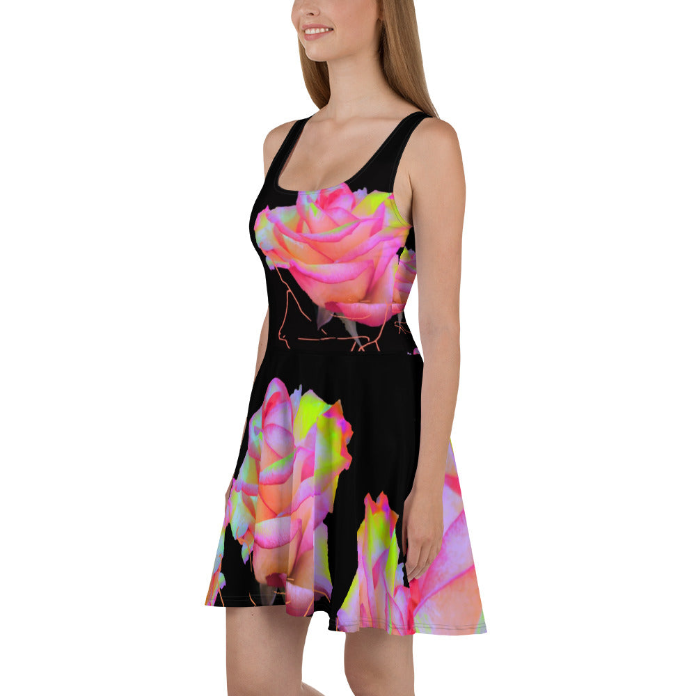 Cybernetic Nightwave Rose Skater Dress