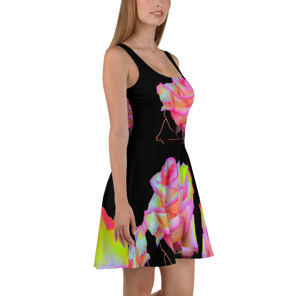 Cybernetic Nightwave Rose Skater Dress