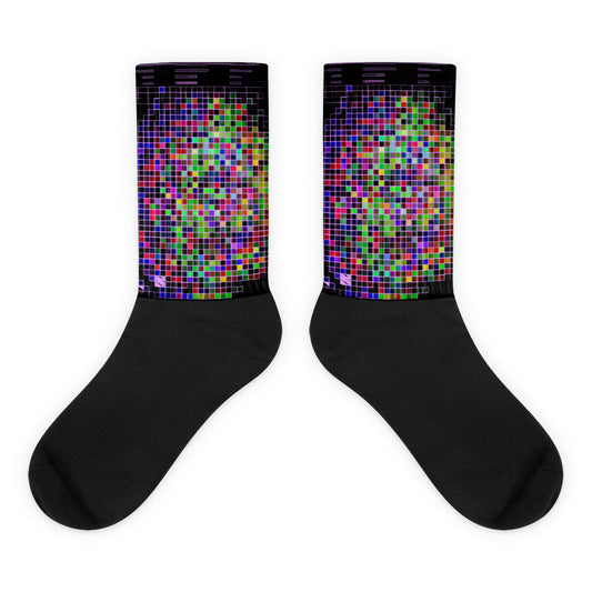 Pixelated Life as a  Video Game Synchronicities Pixelation Neon Glitch Fun Socks