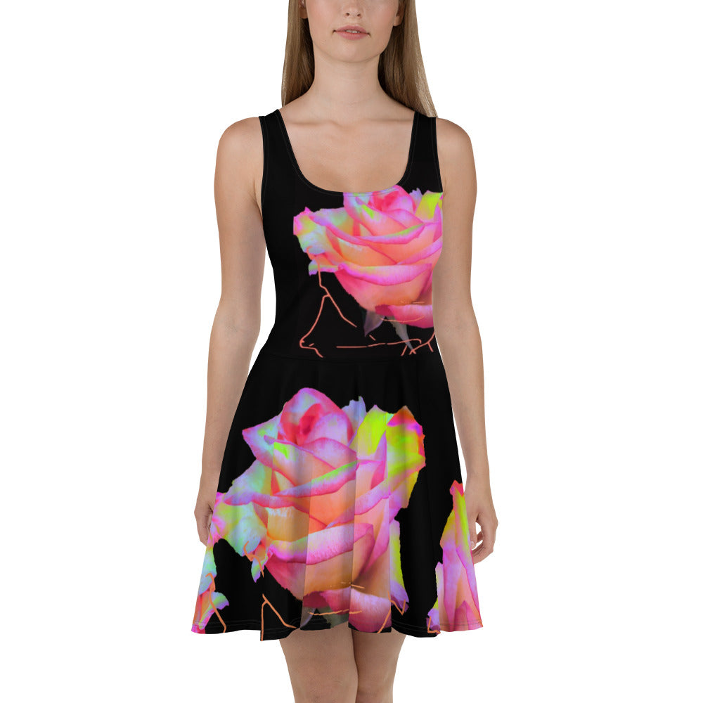 Cybernetic Nightwave Rose Skater Dress