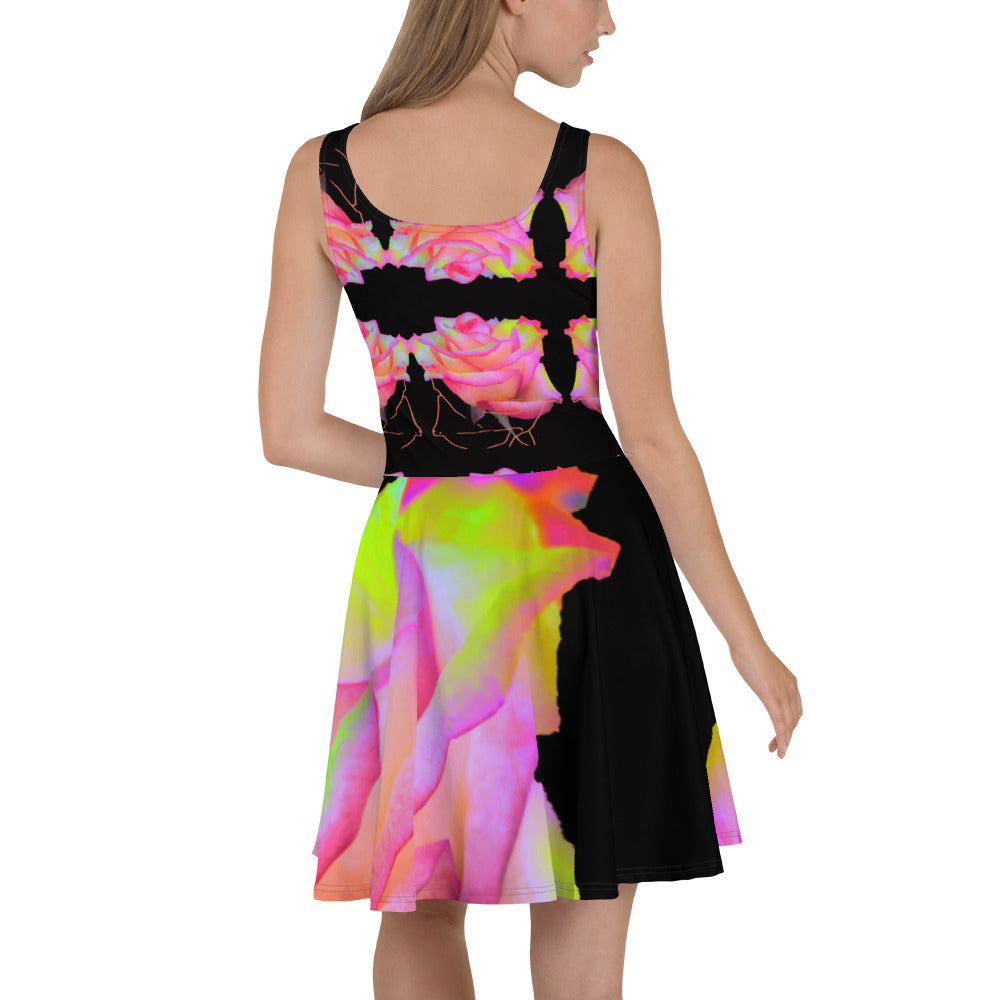 Cybernetic Nightwave Rose Skater Dress