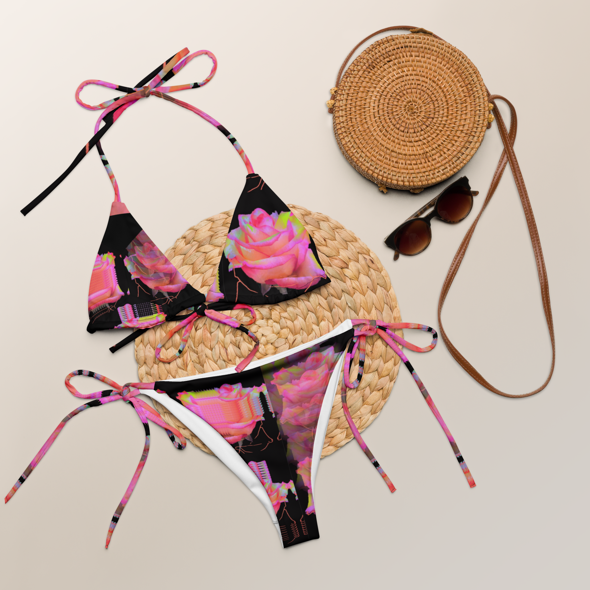 Cybernetic Phantom Rose All-over print recycled string bikini