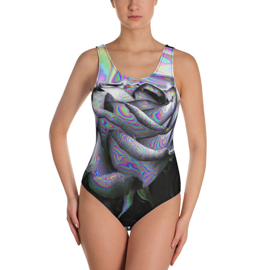 Noir and Boujee Oilspill Glitchwave Rose Swimsuit