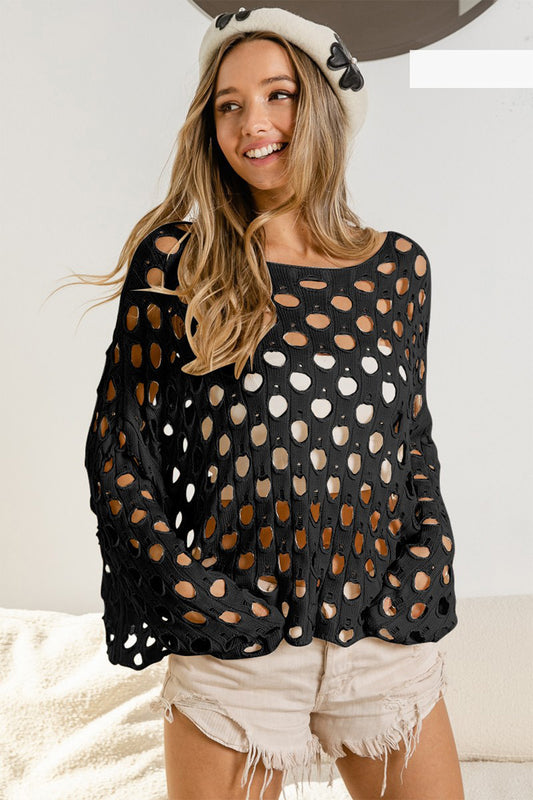 Surf Noir Hollowed Out Long Sleeve Knit Top