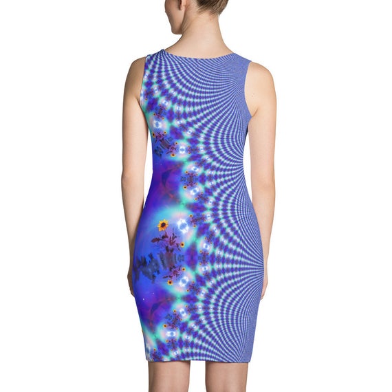 Molecules Glitch Art Psychedelic Sunflowers Sublimation Cut & Sew Dress