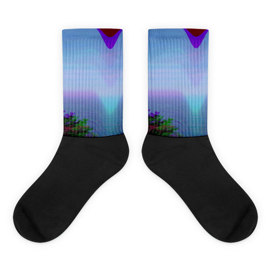 Dreamwave Coast Glitch Synthwave Neon Periwinkle Magenta Black Foot Sublimated Socks