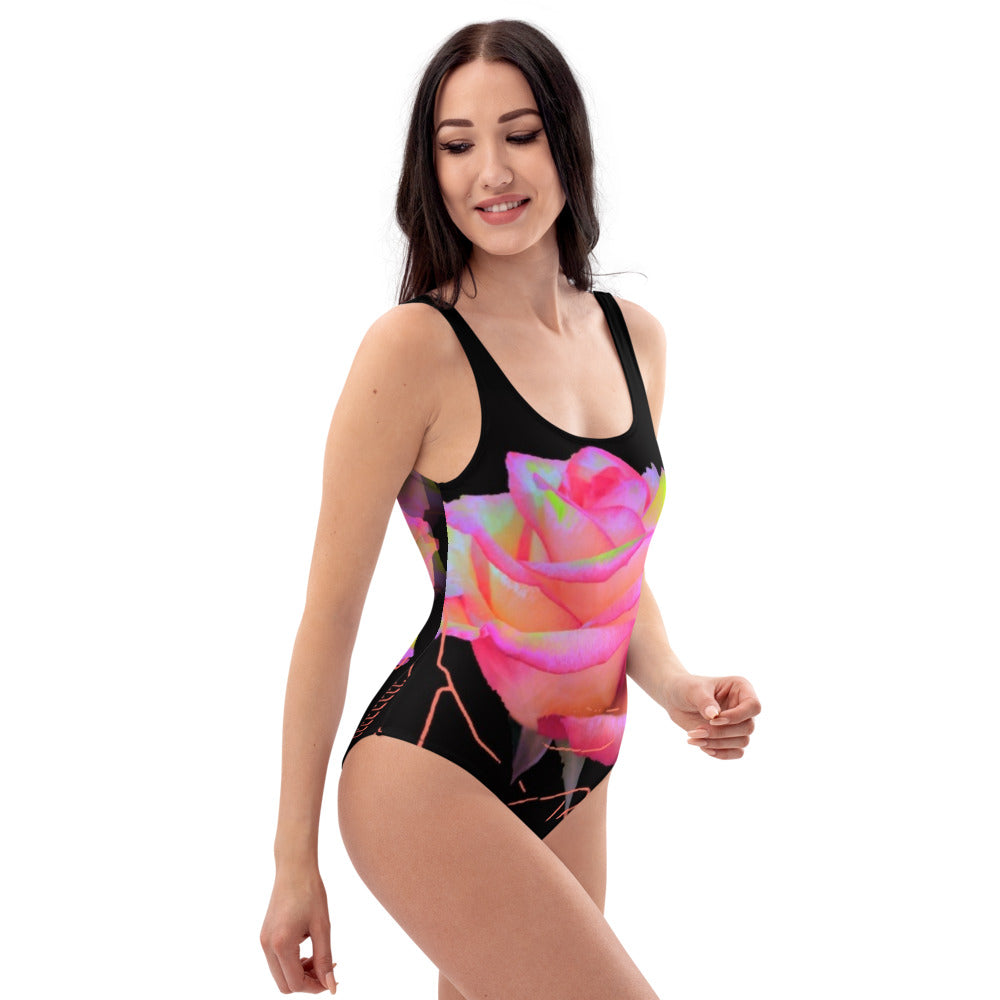 Cybernetic Nightwave Rose One-Piece Swimsuit