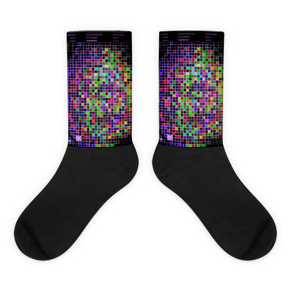 Pixelated Life as a  Video Game Synchronicities Pixelation Neon Glitch Fun Socks