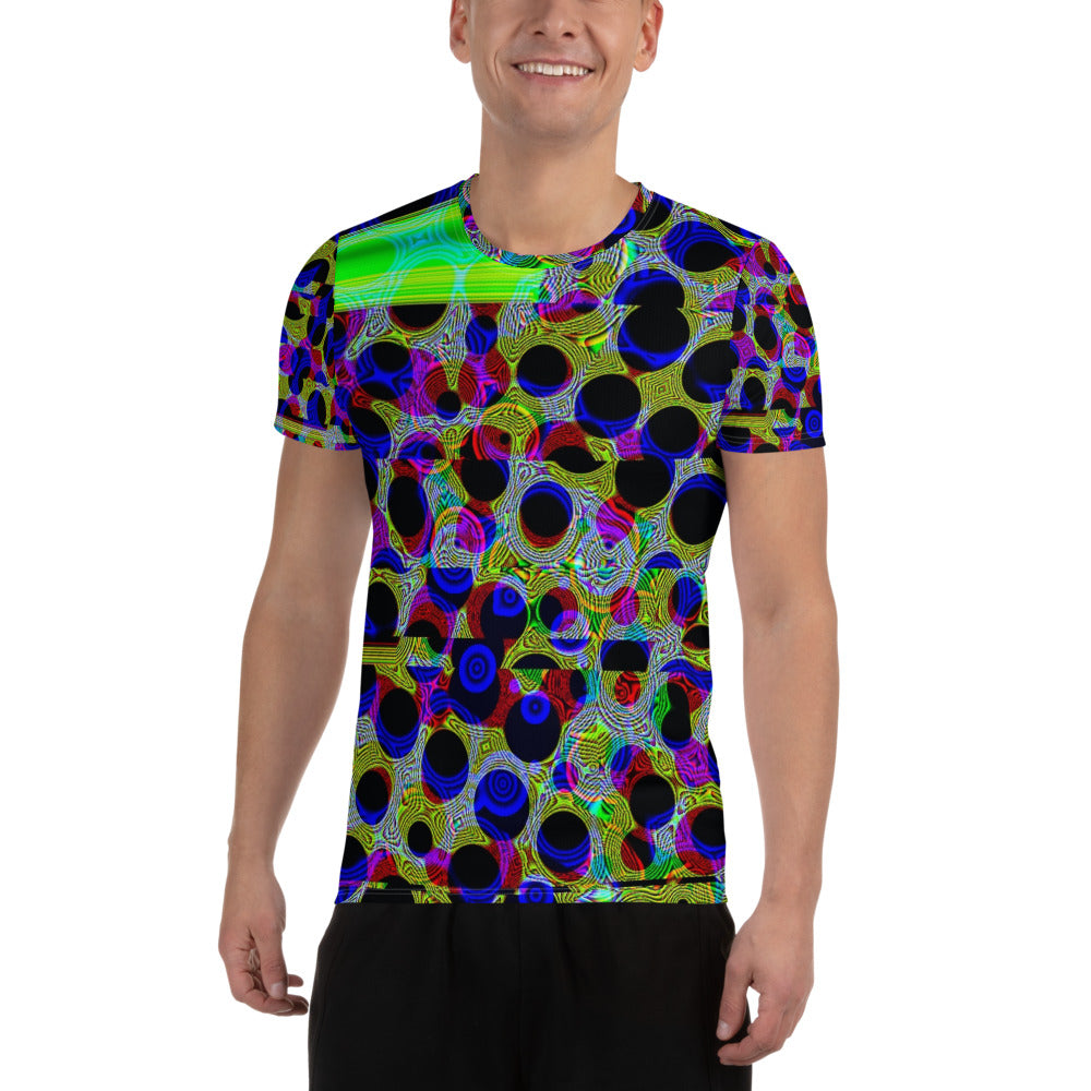 Dancing DNA - Cyberpunk - Abstract - Pop Art - Gene Editing Sequence - Glitch - Athleisure - Futurism All-Over Print Men's Athletic T-shirt