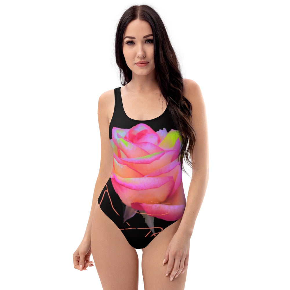 Cybernetic Nightwave Rose One-Piece Swimsuit