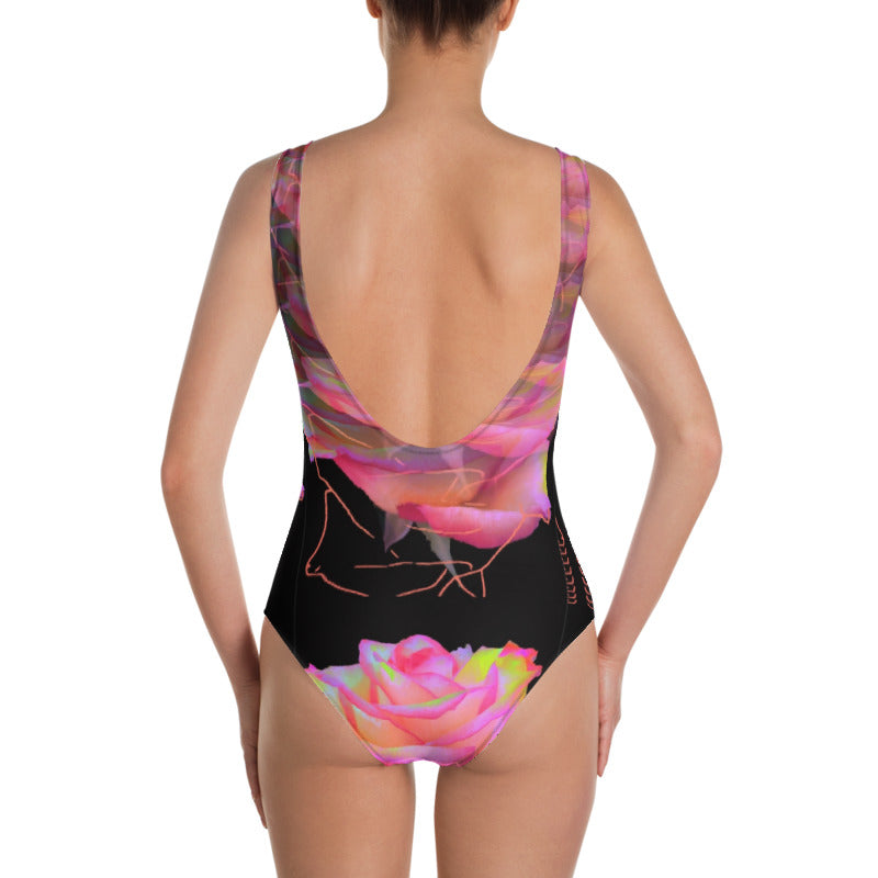 Cybernetic Nightwave Rose One-Piece Swimsuit