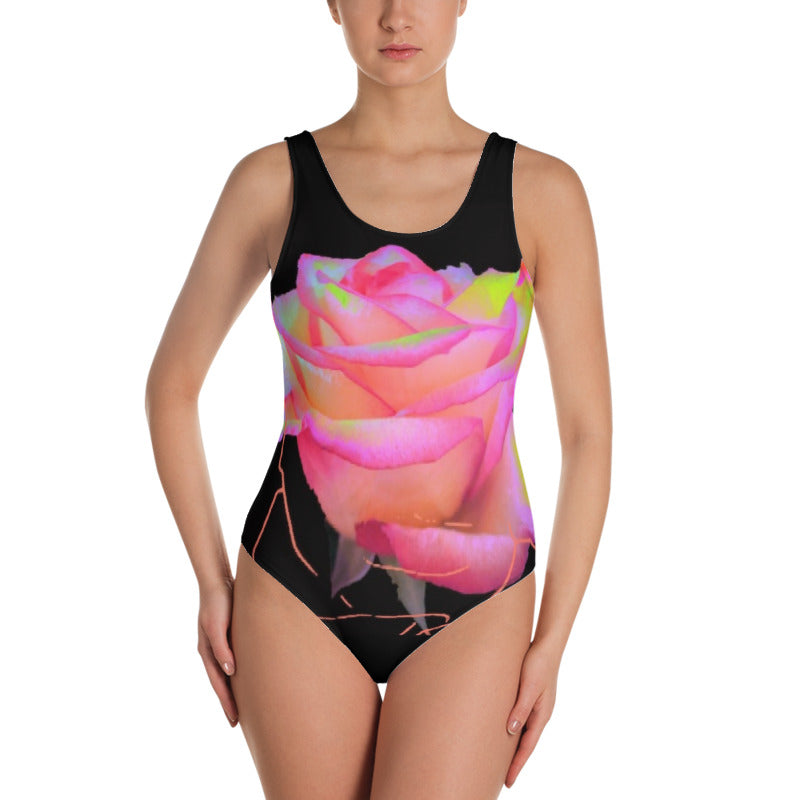 Cybernetic Nightwave Rose One-Piece Swimsuit